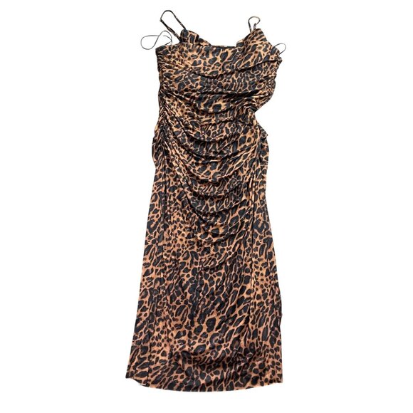 Zara Leopard Print Midi Dress Women's Size‎ XXL Ruched Tulle Fully Lined NEW - Picture 1 of 14